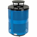 Global Industrial Outdoor Perforated Steel Trash Can W/Rain Bonnet Lid & Base, 36 Gallon, Blue 261927BLD